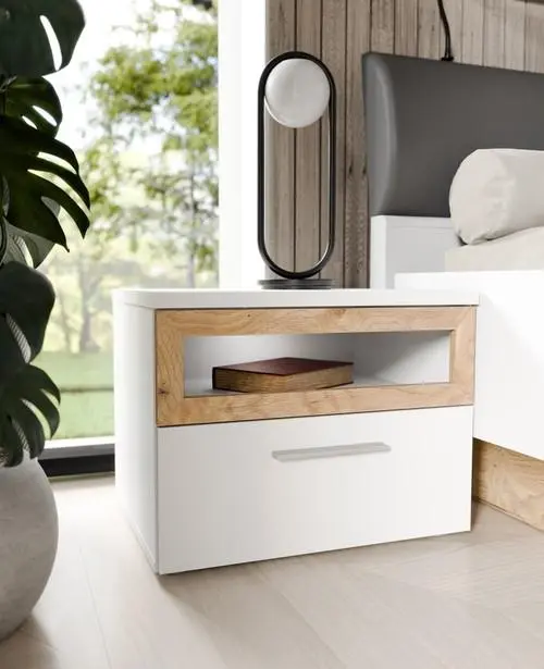 Nachtkonsolen M953 Weiß, Mauvella Oak, Weiß -  MAYACUS