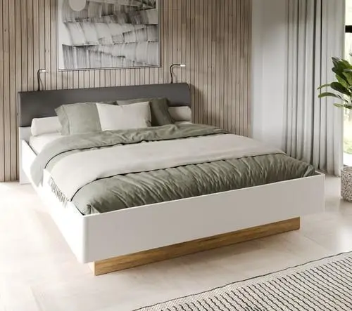 Bettrahmen M949 Weiß, Weiß, Mauvella Oak -  MAYACUS